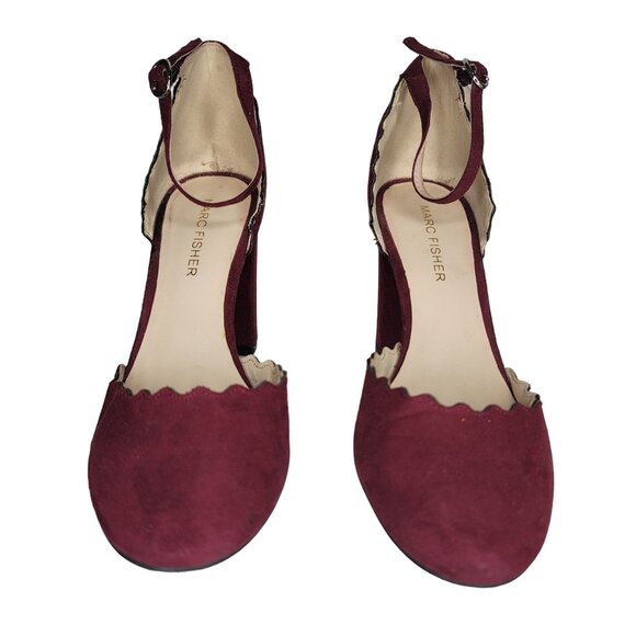 Marc Fisher Burgundy Scalloped Suede Ankle Strap Block Heels 6M - Picture 8 of 8